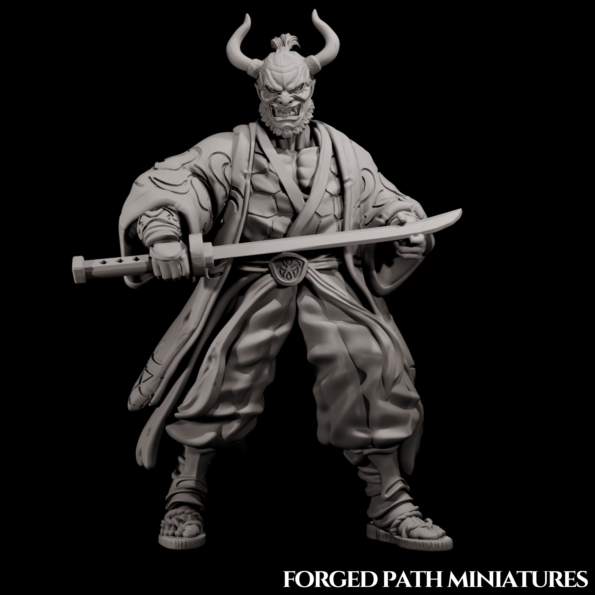 Japanese Ronin Oni – Demon-Masked Samurai Warrior | Bushido STL Miniature